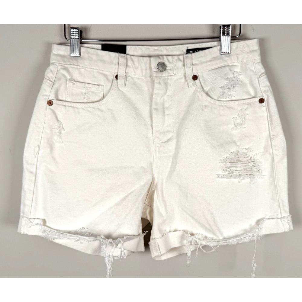 Blank NYC High Rise‎ Roll Up Jean Shorts Distressed White / Ivory Women's 26 NEW